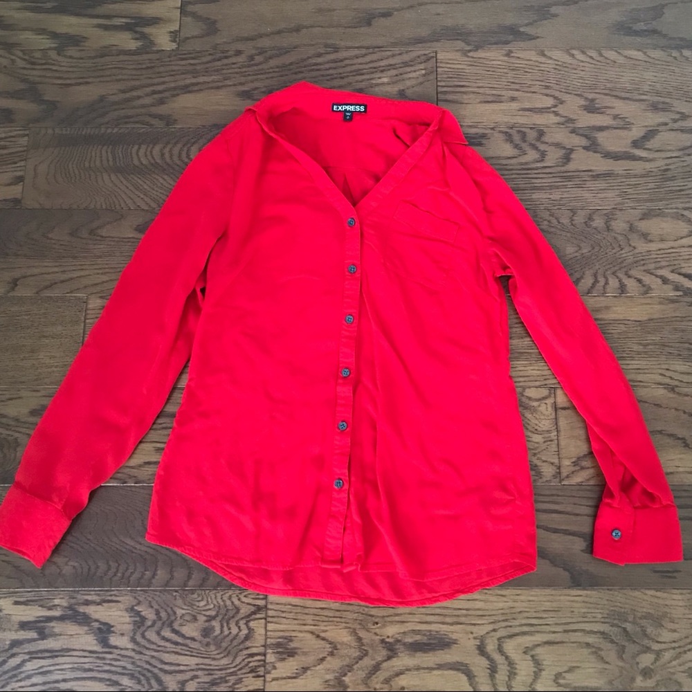 Express soft red button down shirt small
